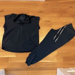 Figs Rafaela Mandarin Collar Scrub Top and Zamora Jogger Scrub Pant Dark Harbor